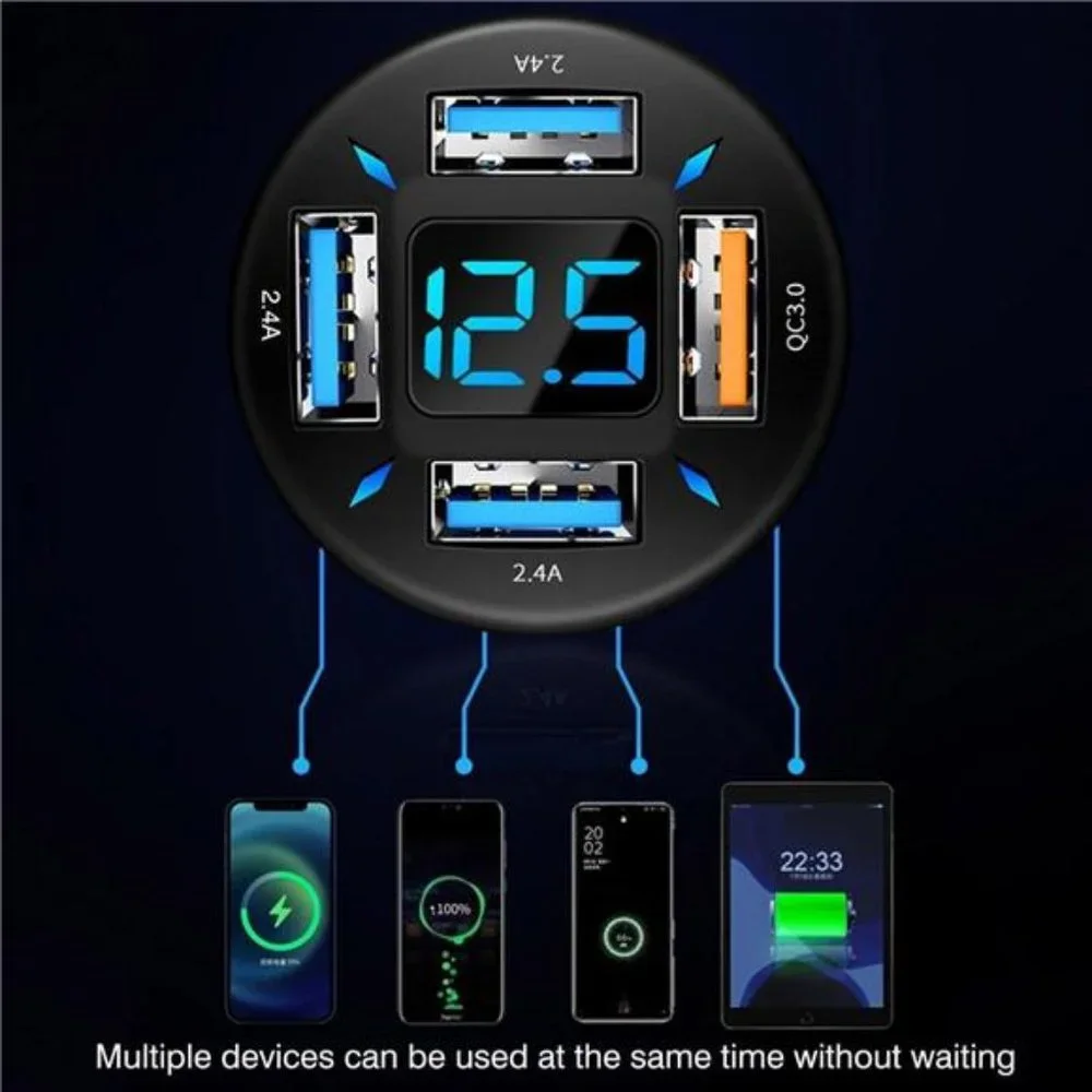 4 USB Port Super Fast Car Charger Adapter for iPhone Samsung Android Cell Phone
